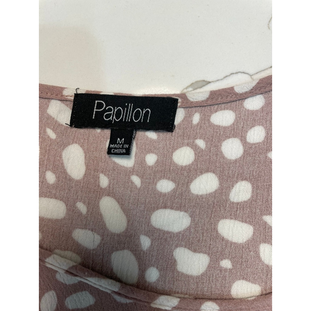 Papillon Mauve White Spotted Tiered Babydoll Dress M Deer Print Boxy Oversized - Picture 4 of 7